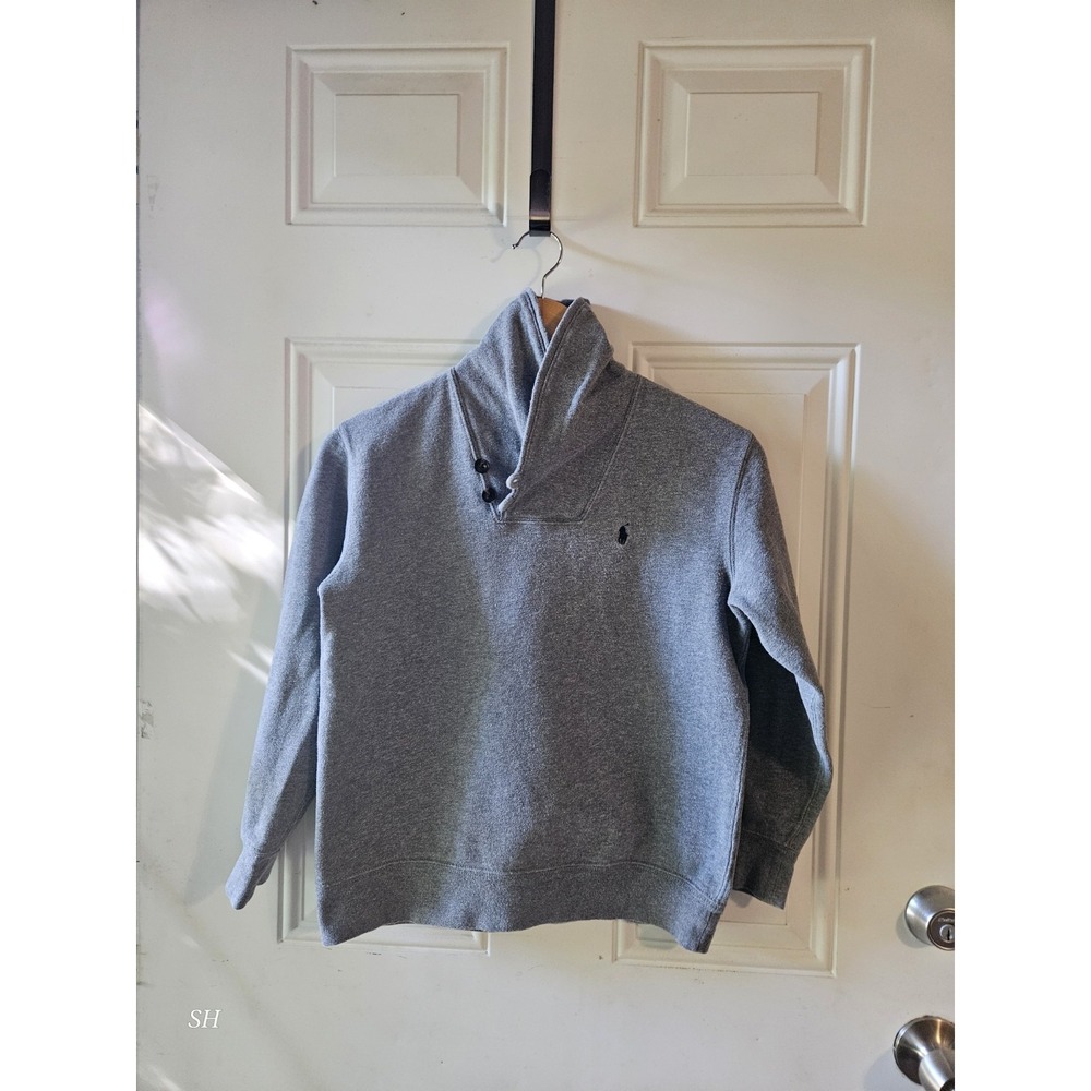 Polo Ralph Lauren Boys Gray Shawl Collar Pullover Sweatshirt Size M 10-12